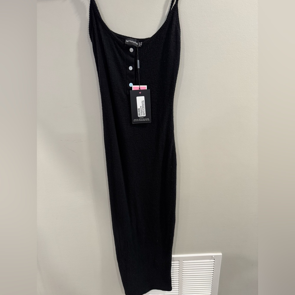 PrettyLittleThing Black Ribbed Buttoned Top